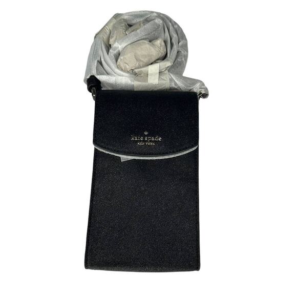 Kate Spade Tinsel North South Flap Phone Crossbody Bag in Glitter Black - Picture 1 of 5